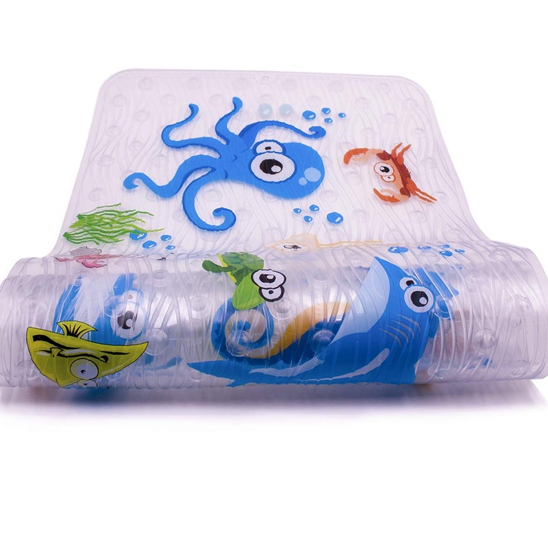 BeeHomee Cartoon Non Slip Bathtub Mat for Kids - 34x15 Inch XL Large Size Anti Slip Shower Mats for for Toddlers Children Baby Floor Tub Mats (Blue Ocean) - Image 2